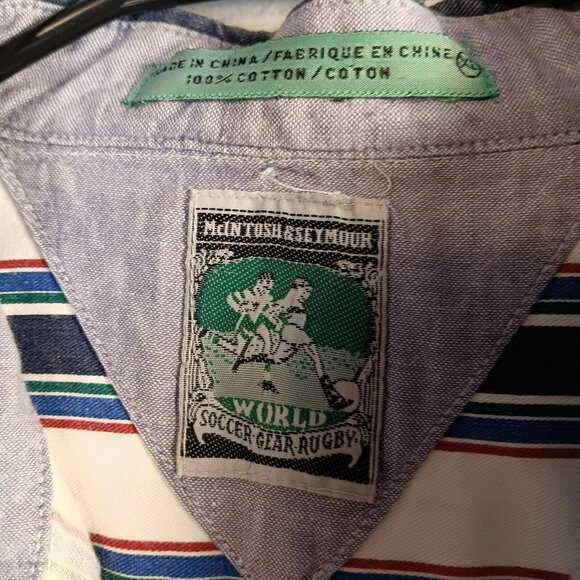 Vintage 90’s McIntosh & Seymour World Soccer Striped Button Up Shirt Size XL - Picture 5 of 11